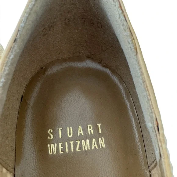 Stuart Weitzman Tan Woven Espadrille Wedge Pumps with Bow - Picture 3 of 7